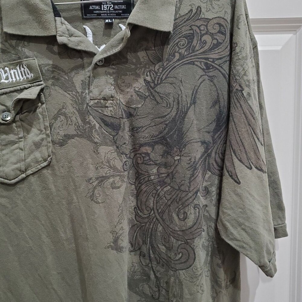 Rare Y2K Ecko Unlimited Polo Shirt Mens XL Military Patch Rhino green Embroidery - Picture 9 of 9